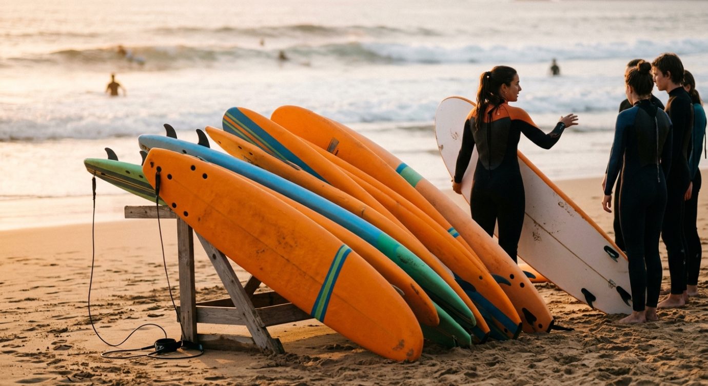 Le matériel spécifique d'une école de surf pour débutant